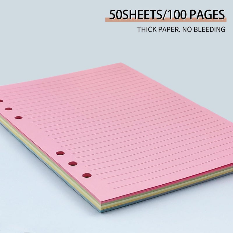 Mafegu Lined Refill Paper, A5 Planner Inserts, Colorful Ruled Journal Fillers for 6-Ring Binder,5-color 120 GSM Thick Loose Leaf Paper,50 Sheets/100 Pages(50, A5ï¼ˆ8.26x5.6inï¼‰) - Image 4