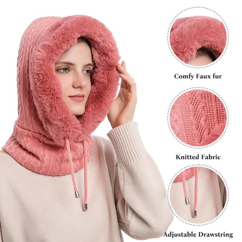 HUAMULAN Women Winter One Piece Beanie Hat Slouchy Fleece Balaclavas Face Shield Mask Neck Scarf Set Warm Earmuff Ski Snow Knit Hats Cold Weather - Image 3