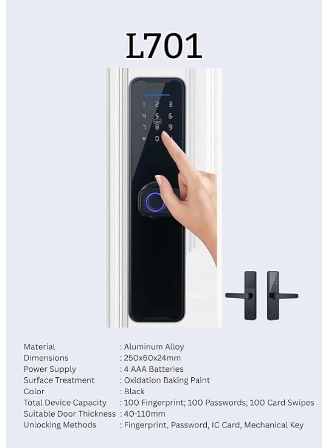 L701 Smart Door Lock with Fingerprint, Password Access, IC Card and Mechanical Key with Child Lock Protection - Image 4