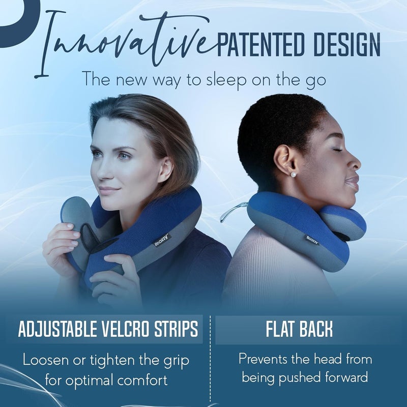 BCOZZY Travel Neck Pillow for Airplane â€“ Patented Double Support for Head, Neck, and Chin. Best for Long Flights, Plane Sleeping, and Car Rides. Adjustable Size. Fully Washable. Carry Bag. Large, Gray - Image 3