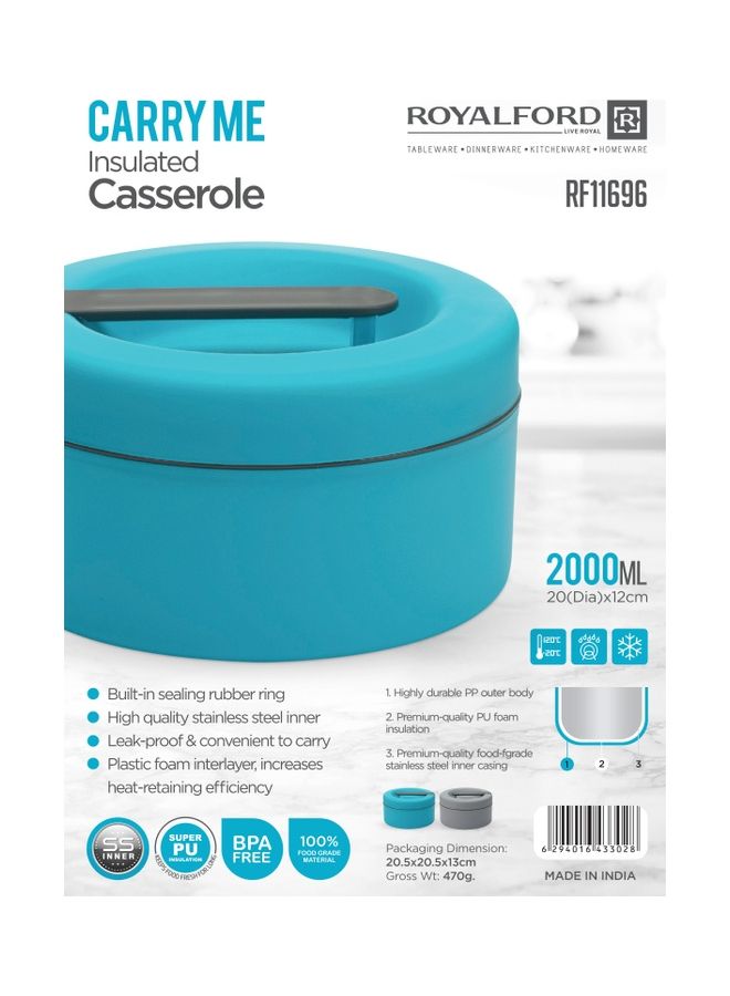 Royalford 2000 ML Carry Me Insulated Casserole Assorted- RF11696| PP Outer Body With PU Foam Insulation And Stainless Steel Inner Casting| BPA-Free, Easy To Carry And Firm Twist Lock| Casserole With Lid Multicolour 2000ml - Image 2