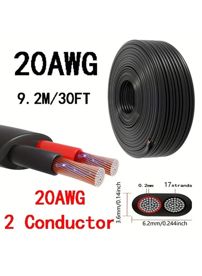 20AWG سلك ألومنيوم مغطى بالنحاس مرن من PVC ثنائي النواة بطول 30 قدمًا لمكبرات صوت السيارات وإضاءة LED - Image 1