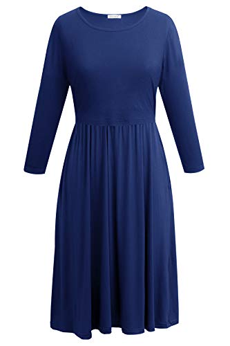 Smallshow Womens Maternity Nursing Dress 34 Sleeve Dress for Breastfeeding Large Navy - Image 3
