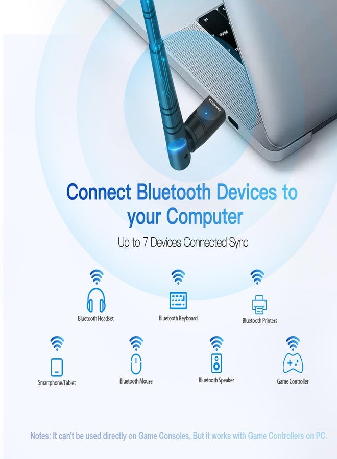Krisnorey Long Range Upgraded Bluetooth 5.4 Adapter for PC, 5dBi High Gain Wireless USB Dongle for Windows 11/10/8.1/7 Laptop Linux Desktop, Plug & Pair Keyboard Mice Headphone Speaker Game Controller - Image 2