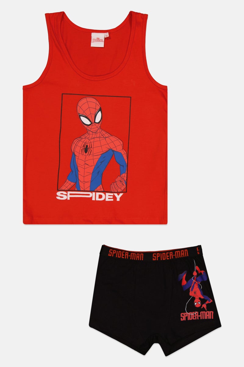 MARVEL Kids Boy 2 Pieces Spiderman Print Sleeveless Vest And Boxer Set, Red Combo  - Image 1