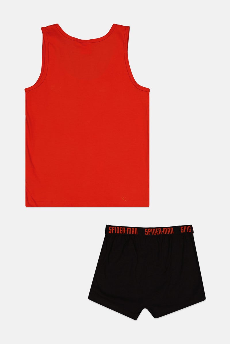 MARVEL Kids Boy 2 Pieces Spiderman Print Sleeveless Vest And Boxer Set, Red Combo  - Image 2