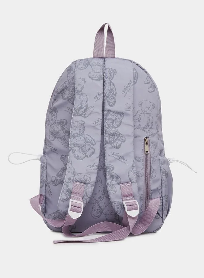 Styli Styli Girls Purple Bear Graphic Print Backpack