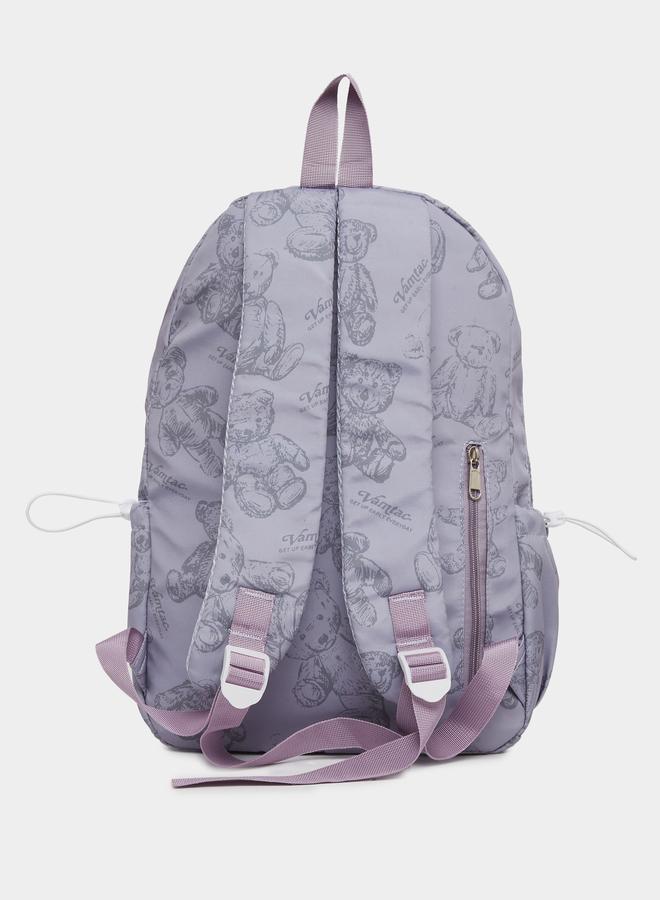 Styli Girls Purple Bear Graphic Print Backpack - Image 3