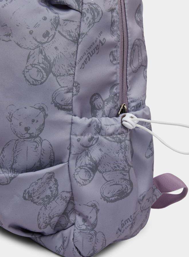 Styli Girls Purple Bear Graphic Print Backpack - Image 4