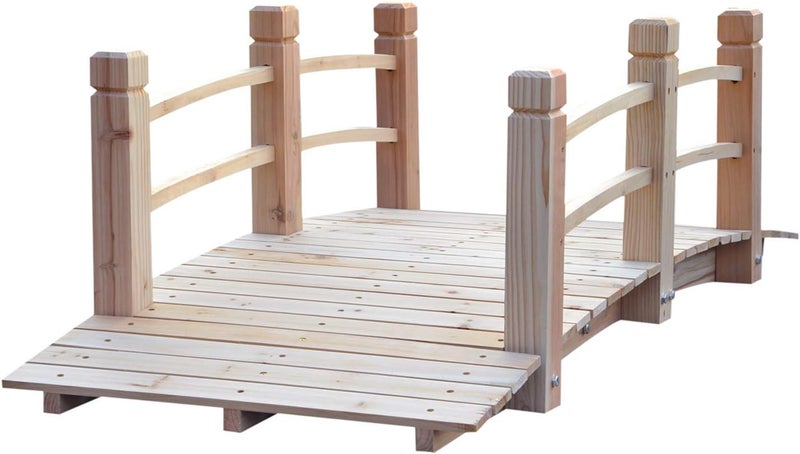 Outsunny Fir Wood Garden Bridge Arc Walkway with Side Railings for Backyards, Gardens, and Streams, Natural Wood, 60" x 26.5" x 19" - Image 1