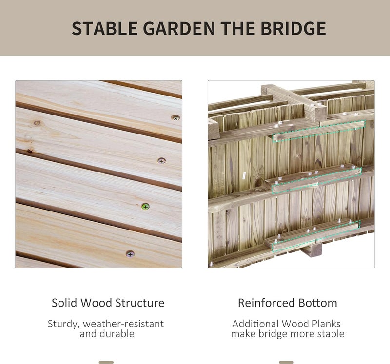 Outsunny Fir Wood Garden Bridge Arc Walkway with Side Railings for Backyards, Gardens, and Streams, Natural Wood, 60" x 26.5" x 19" - Image 5
