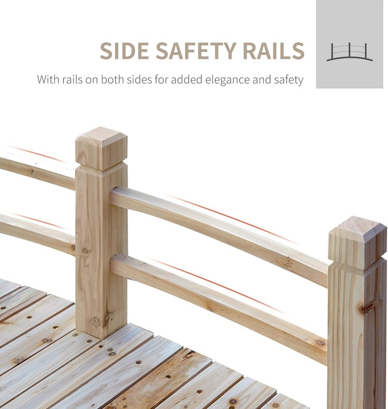 Outsunny Fir Wood Garden Bridge Arc Walkway with Side Railings for Backyards, Gardens, and Streams, Natural Wood, 60" x 26.5" x 19" - Image 3