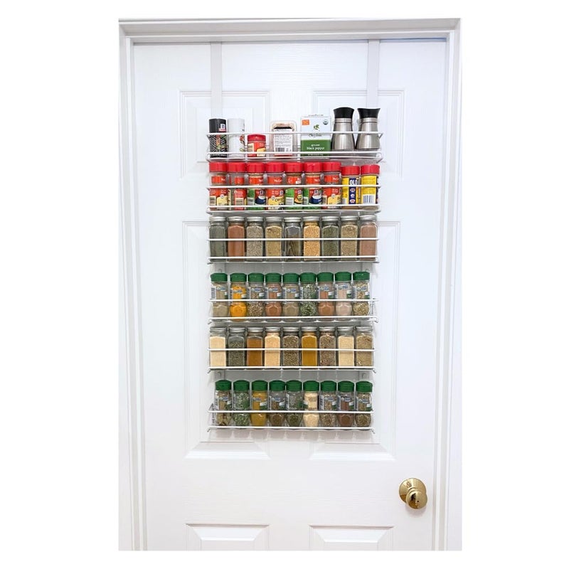 Evelots Over the Door Pantry Spice Rack Organizer 6 Tier Holds up to 54 Spices Adjustable Metal Baskets for Kitchen Bathroom Storage Organization White No Tool Easy Install - Image 2