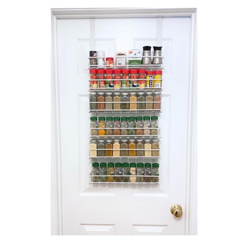 Evelots Over the Door Pantry Spice Rack Organizer 6 Tier Holds up to 54 Spices Adjustable Metal Baskets for Kitchen Bathroom Storage Organization White No Tool Easy Install - Image 1
