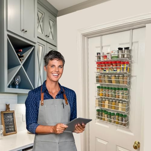 Evelots Over the Door Pantry Spice Rack Organizer 6 Tier Holds up to 54 Spices Adjustable Metal Baskets for Kitchen Bathroom Storage Organization White No Tool Easy Install - Image 3