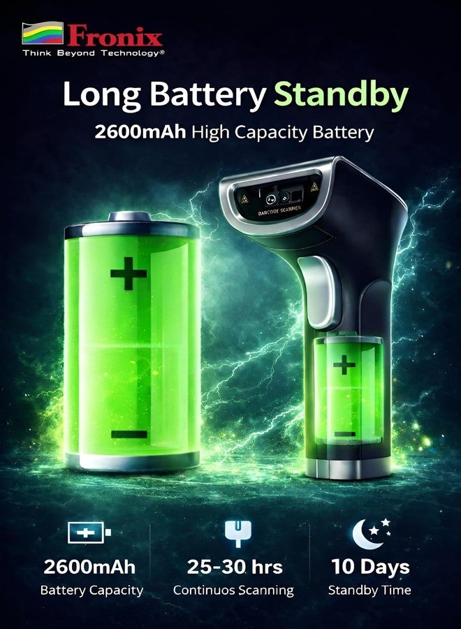 ماسح الباركود اللاسلكي Fronix FB1200w | زر توجيه وتصوير | ماسح ضوئي خطي أحادي الأبعاد | سرعة مسح فائقة تصل إلى 350 مسحًا في الثانية | التوصيل والتشغيل | تقنية تصوير CCD أحادية الأبعاد - Image 3