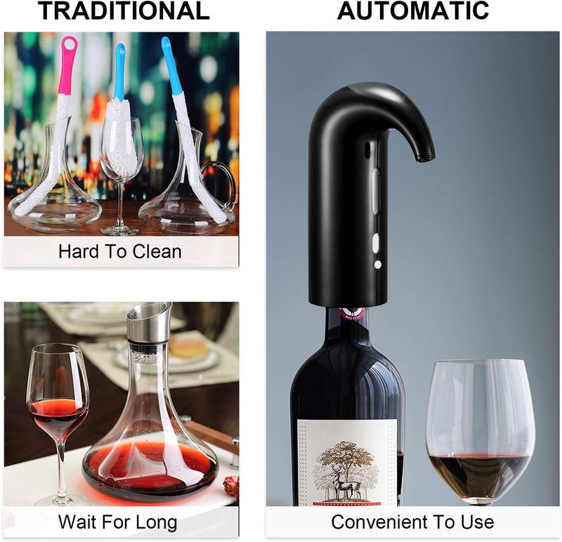 RICANK Electric Wine Aerator - One-Touch Wine Decanter and Wine Dispenser - Wine Dispensers for Wine Bottles - Portable Wine Aerator Pourer Spout- Automatic Rechargeable Wine Aerator Pourer Black - Image 2