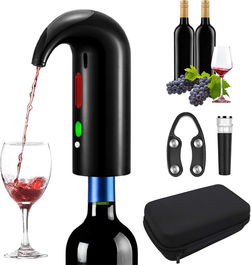 RICANK Electric Wine Aerator - One-Touch Wine Decanter and Wine Dispenser - Wine Dispensers for Wine Bottles - Portable Wine Aerator Pourer Spout- Automatic Rechargeable Wine Aerator Pourer Black - Image 1