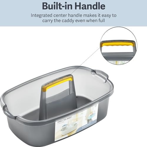 Haundry Large Cleaning Caddy with Handle, Cleaning Tool Storage Basket Organizer, Sturdy Pail Bucket Organizer, Household Bucket for Cleaning Supplies - Clear Grey - Image 2