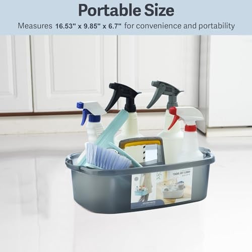 Haundry Large Cleaning Caddy with Handle, Cleaning Tool Storage Basket Organizer, Sturdy Pail Bucket Organizer, Household Bucket for Cleaning Supplies - Clear Grey - Image 4
