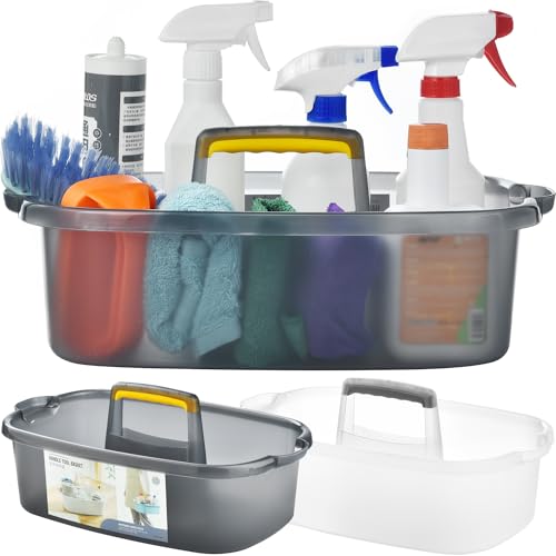 Haundry Large Cleaning Caddy with Handle, Cleaning Tool Storage Basket Organizer, Sturdy Pail Bucket Organizer, Household Bucket for Cleaning Supplies - Clear Grey - Image 3