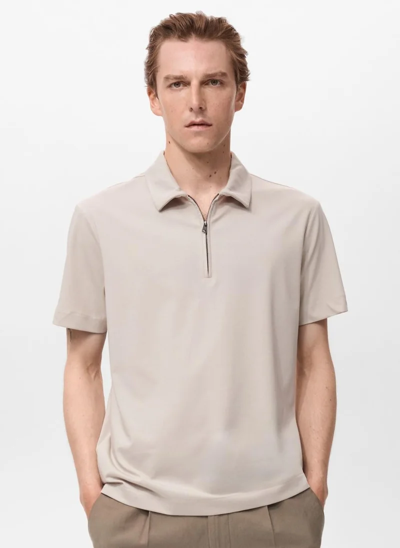 Mango Man Zip neck polo shirt