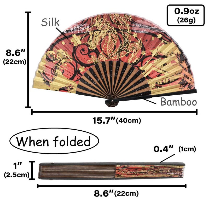 Terra Distribution Folding Fan [Japan Import] Hand Fans for Women Foldable, Japanese Fan, Unique Design, Handmade Bamboo, Silk Fan, 8.6" (22cm), Abanicos de Mano (320 (Tiger, Dragon, Castle)) - Image 2