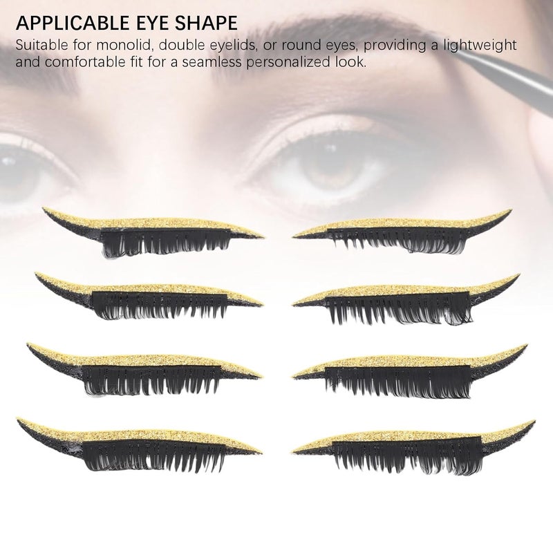 ZJchao 4 Pairs Eye Shadow Eyelash Stickers Comfortable Adhesive Eyeshadow Patches for Hooded Round Eyes Easy to Apply Lightweight PE Material (Gold) - Image 5