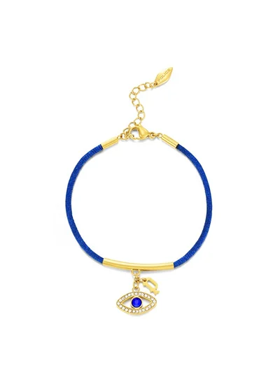 POLICE Eye Gold Plated with Blue String Ladies Bracelet, Eye Charms 170+35MMPEJLB0003104