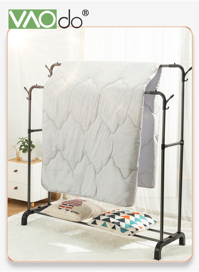 VAOdo - Garment Rack with Rollers and Hook Large Space for Drying Stainless Steel Clothes Hanging Rack Easy Installation with Shoe Rack 110M Wide Black - Image 1