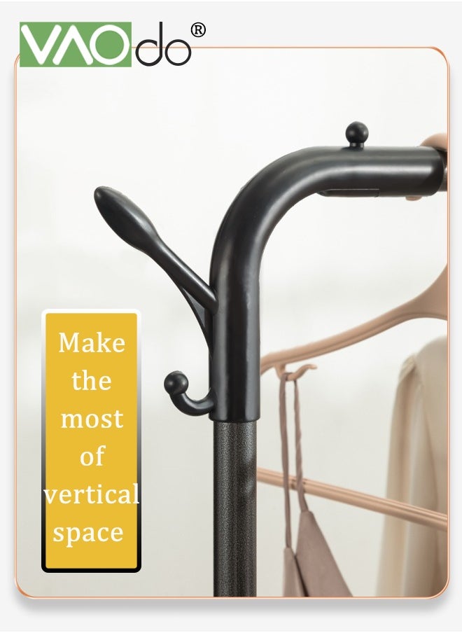 VAOdo - Garment Rack with Rollers and Hook Large Space for Drying Stainless Steel Clothes Hanging Rack Easy Installation with Shoe Rack 110M Wide Black - Image 1
