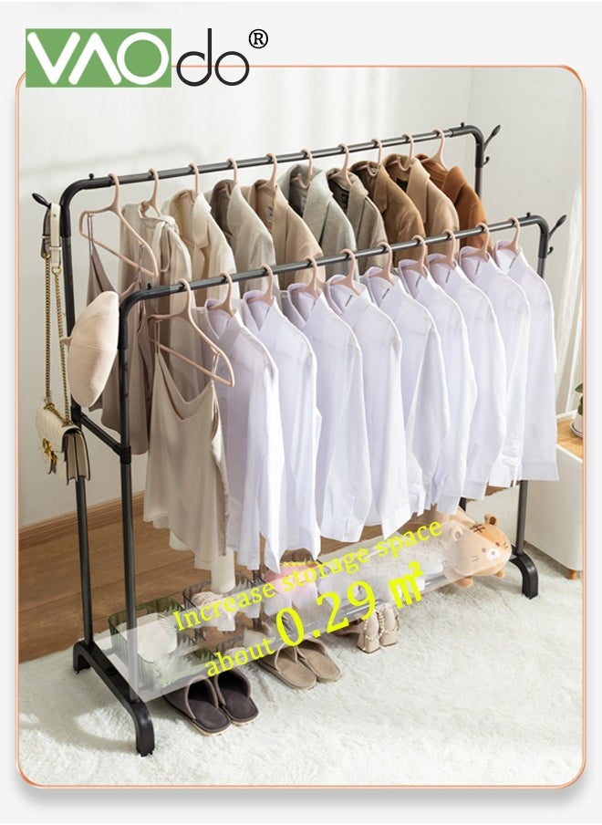 VAOdo - Garment Rack with Rollers and Hook Large Space for Drying Stainless Steel Clothes Hanging Rack Easy Installation with Shoe Rack 110M Wide Black - Image 1