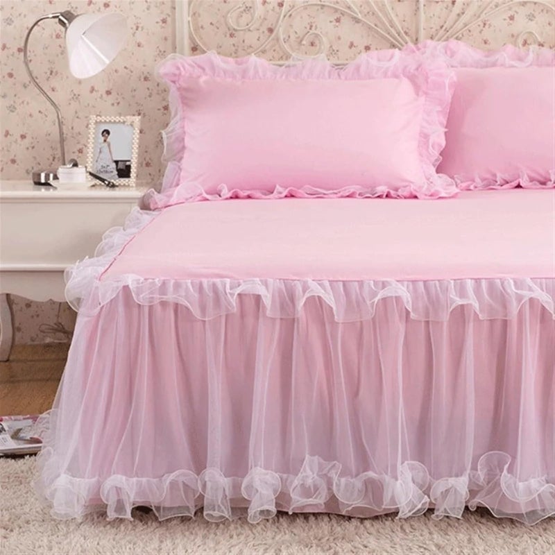 Lace Lotus Leaf Bed Skirts Solid Color Bedspread Cover Non-Slip Sheets Without Pillowcase(Blue,120x200cm 1pcs) - Image 3