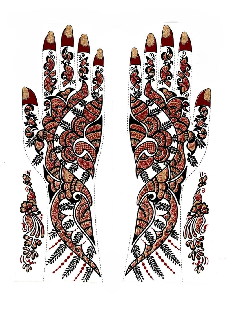 مملكة الإكسسوارات ملصق وشم حناء لليدين من أكسسورايز كينغدوم | وشم حناء مؤقت مقاوم للماء | فن الجسد للنساء والفتيات (AKM32) - Image 1