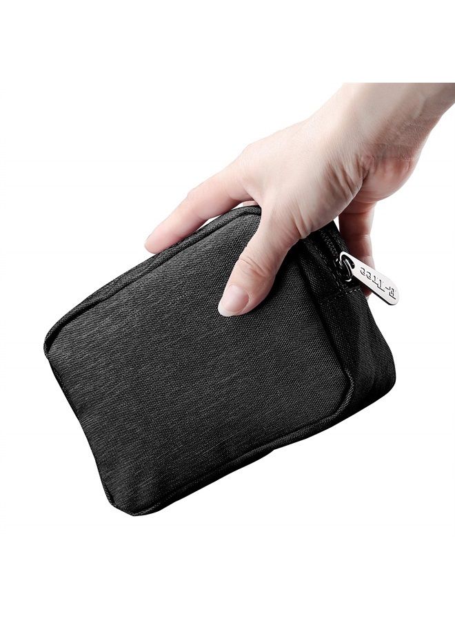 E-Tree 7 inch Canvas Zippered Small Bag, Mini Travel Makeup Carrying Case, Cosmetic Bag, Portable Electronics Accessories Organizer, Tiny Coin Purse Wallet, Little Pouch for Little Items, Black - Image 1