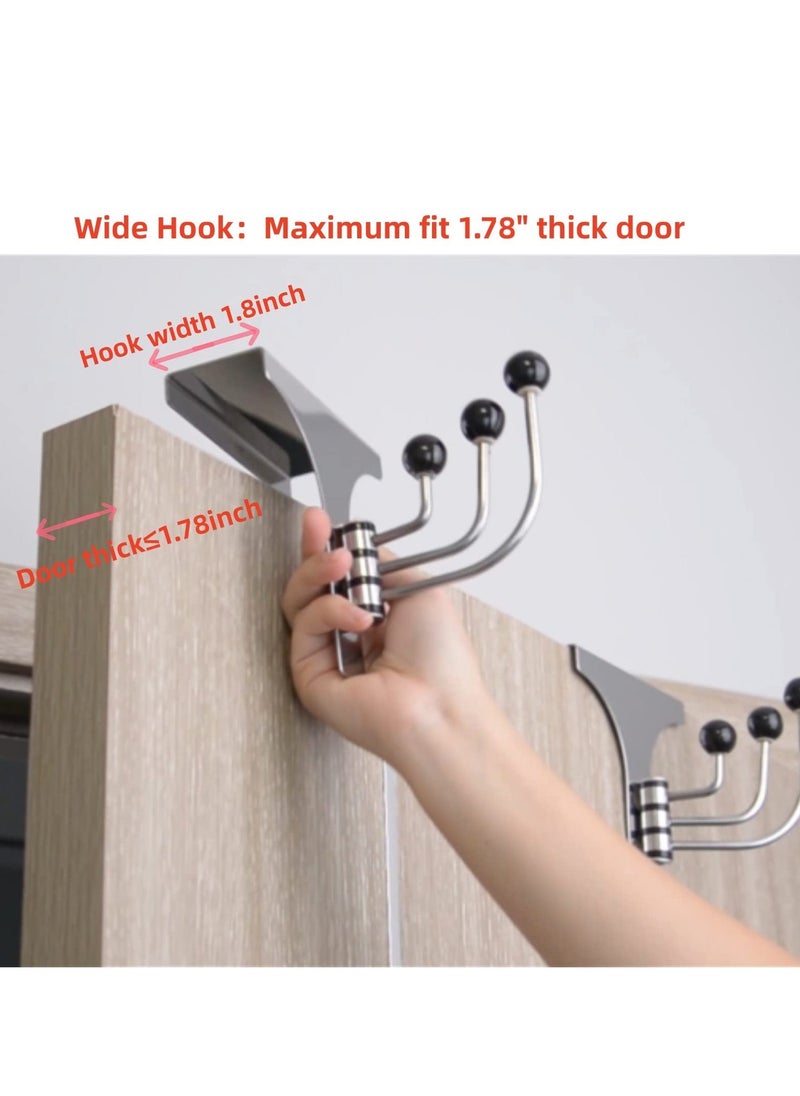 Over The Door Hooks  2PCS Heavy Duty Stainless Steel Rotatable Hanger for Towel Over The Door Organizer Hats 3 Hooks Easy Installation No Punching Required , Rustproof and Durable  - Image 2