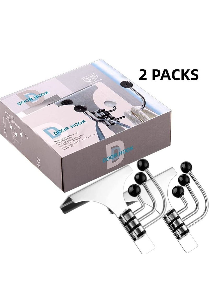 Over The Door Hooks  2PCS Heavy Duty Stainless Steel Rotatable Hanger for Towel Over The Door Organizer Hats 3 Hooks Easy Installation No Punching Required , Rustproof and Durable  - Image 5