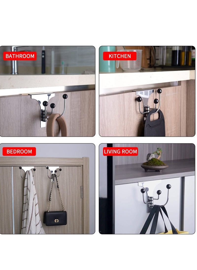Over The Door Hooks  2PCS Heavy Duty Stainless Steel Rotatable Hanger for Towel Over The Door Organizer Hats 3 Hooks Easy Installation No Punching Required , Rustproof and Durable  - Image 4
