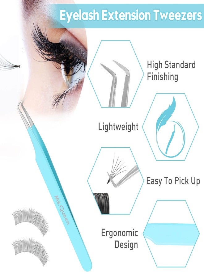 Ms.Queen Lash Tweezers for Eyelash Extensions, Precision Fiber Tip 90 Degree Tweezers for Mega Volume Lashes Extensions, Blue - Image 3