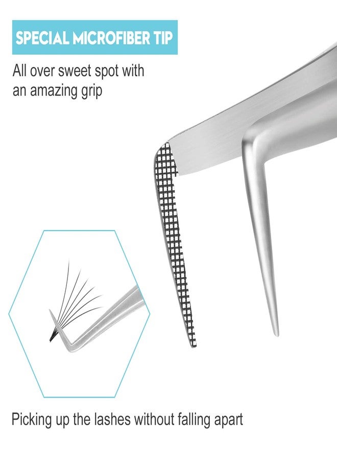 Ms.Queen Lash Tweezers for Eyelash Extensions, Precision Fiber Tip 90 Degree Tweezers for Mega Volume Lashes Extensions, Blue - Image 2