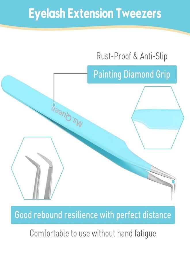 Ms.Queen Lash Tweezers for Eyelash Extensions, Precision Fiber Tip 90 Degree Tweezers for Mega Volume Lashes Extensions, Blue - Image 4