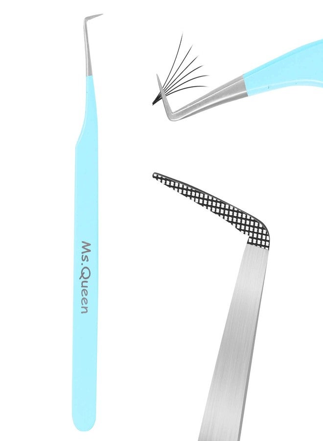 Ms.Queen Lash Tweezers for Eyelash Extensions, Precision Fiber Tip 90 Degree Tweezers for Mega Volume Lashes Extensions, Blue - Image 1