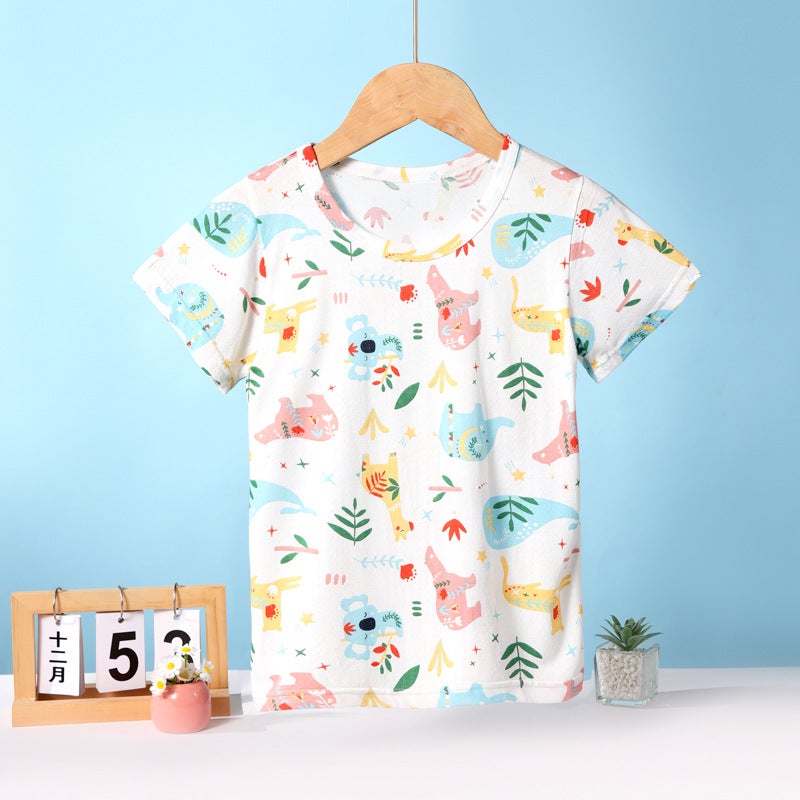 Summer Children'S Short-Sleeved T-Shirt Bamboo Cotton Cotton Half-Sleeved Girls' T-Shirt Boys Short-Sleeved Children'S Clothing Base Top Home Clothes - Image 1