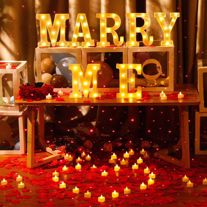 Hortsun Marry Me Light up Letters Proposal Decorations Will You Marry Me Sign Rose Petals 24 LED Candles Romantic Night Light for Proposal Engagement Wedding Anniversary Valentine's Day(Red) - Image 3