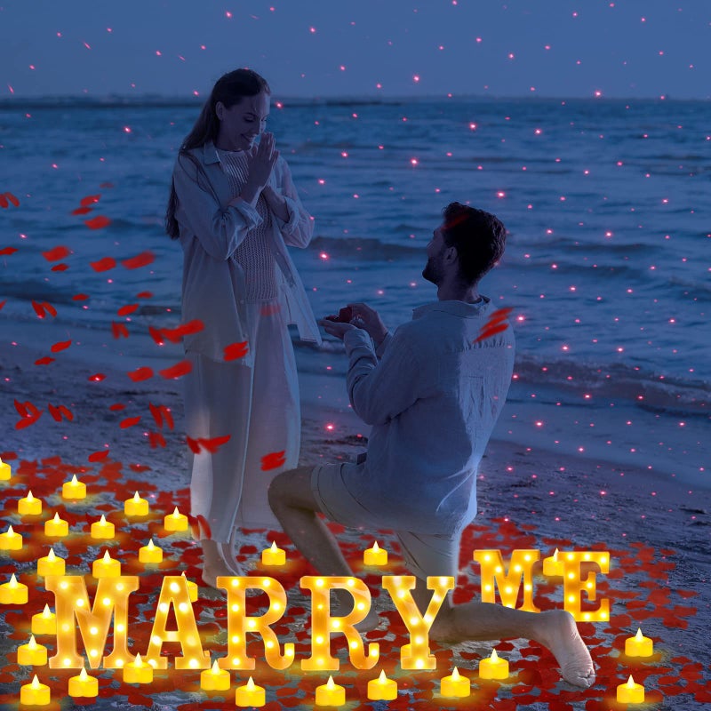 Hortsun Marry Me Light up Letters Proposal Decorations Will You Marry Me Sign Rose Petals 24 LED Candles Romantic Night Light for Proposal Engagement Wedding Anniversary Valentine's Day(Red) - Image 2