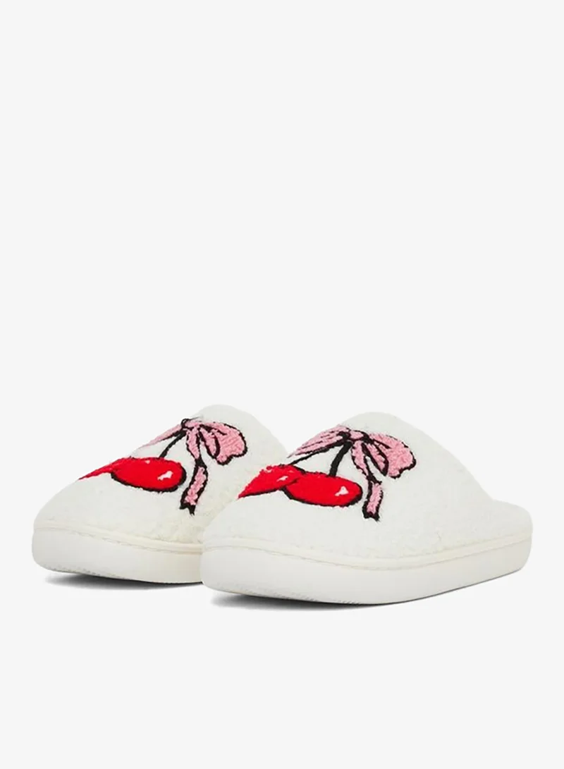 Styli Cream Cherry Pattern Bedroom Slippers