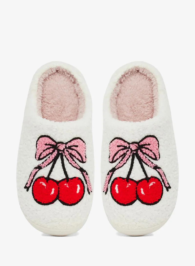 Styli Cream Cherry Pattern Bedroom Slippers