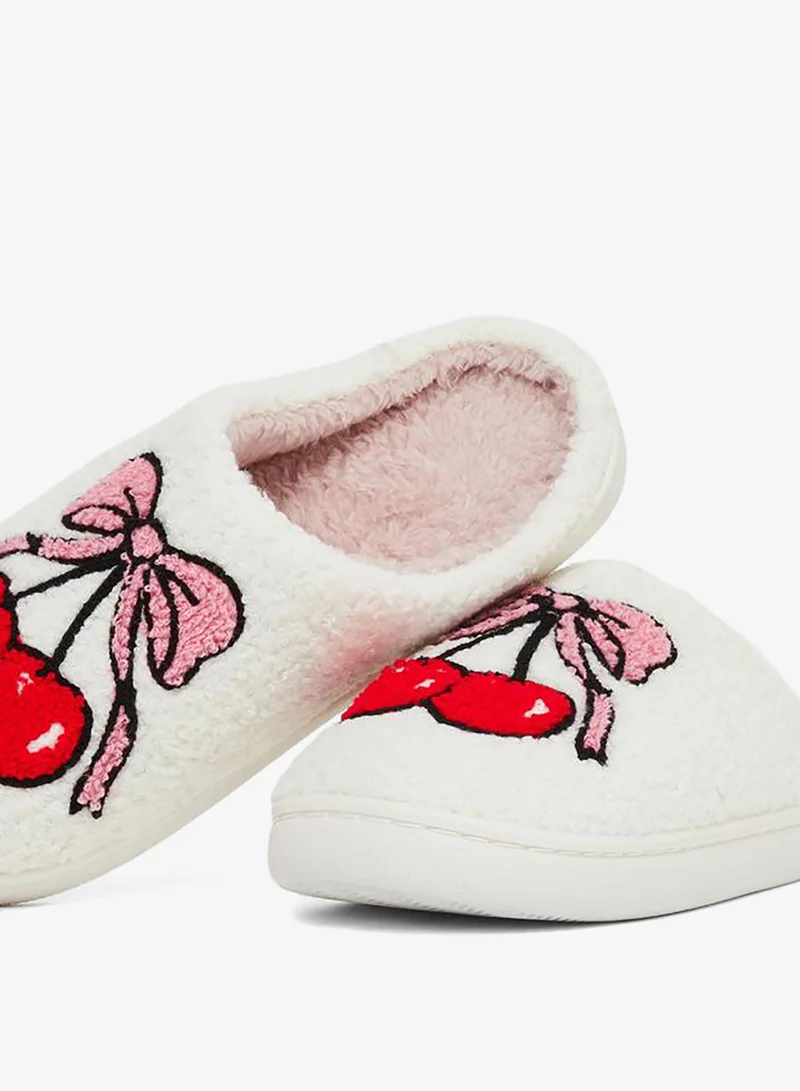 Styli Cream Cherry Pattern Bedroom Slippers