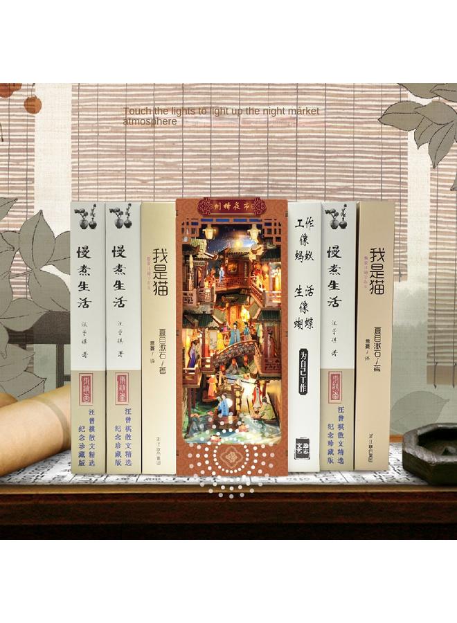 الأزرق جي دبليو Diy House State Bridge Night Market 3d مجمعة يدويًا ثلاثية الأبعاد ، نموذج منزل بناء هدية عيد ميلاد - Image 2