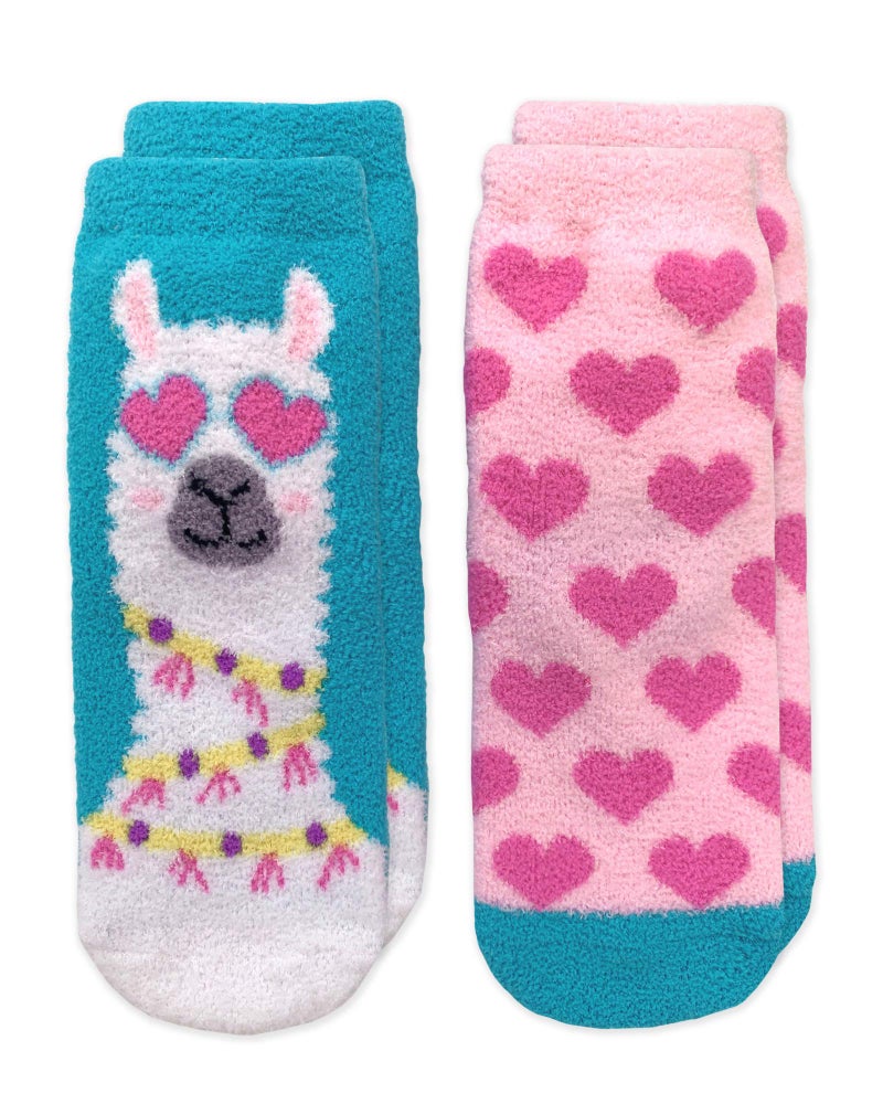 Jefferies Socks Girl's Cute Llama and Heart Fuzzy Slipper Socks 2 Pack, Multi, Small - Image 5